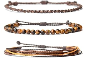 XSDSLS 3 Pièces Bracelet Bracelet Homme Bracelet Œil de Tigre Perles Naturelle Bracelet Perles Naturelle Bracelets en Tressée Corde Superposition Fait main Femmes Hommes