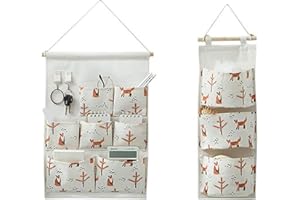 Dearjana Borsa Portaoggetti da Parete, Borse Appese per La Conservazione, Organizer Borse la Porta Organizer Appeso Tasca in Tessuto di Lino e Cotone per Camera Cucina Bagno(3 + 7 tasche Arancio)