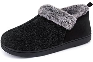 ULTRAIDEAS Women's Cozy Memory Foam Closed Back Slippers with Warm Fleece Lining, Wool-Like Blend Cotton House Shoes with Anti-Slip Indoor Outdoor Rubber Sole