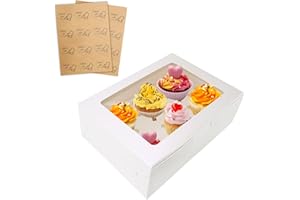 LEEGOHI 24 Packs White Cupcake Boxes 6 Holes with Window (6.3x9.45x3 Inches), Rectangle Cup Cake Boxes for Cupcakes Muffins Desserts, Suitable for Home Baking, Party, Wedding, Christmas, halloween, Cake Shop