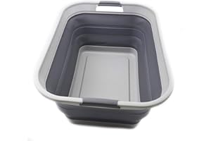 SAMMART 42L Collapsible Plastic Laundry Basket - Foldable Pop Up Storage Container/Organizer - Portable Washing Tub - Space Saving Hamper/Basket (Grey, 1)