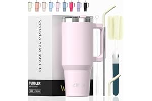 WATERSY 591 ml Vaso Termico con Pajita, Taza Termica de Acero Inoxidable, Termo Viaje para Tapa, 20oz Taza de Café con Asa para Frío y Caliente, Travel Mug (Rose Quartz)