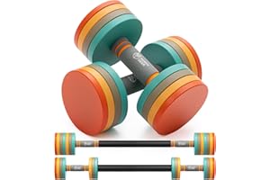 Northdeer 2-in-1 Set Adjustable Steel Dumbbells Barbells 10 kg Set of 2 Ultra Compact Weights 2.5 kg 3 kg 5 kg 5.5 kg 7.5 kg 8 kg 10 kg with Connecting Bar for Fitness Training Gym Home