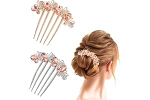 SJBAUTYO 2 Stück Strass Haarkamm,Haarschmuck Kamm Schmetterlinge und Blumen Haar Steckkamm mit Strass,für Frauen und Mädchen,Gold + Silber