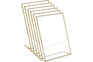 HIIMIEI Expositor de mesa inclinado A5, 6 unidades, tamaño A5, marco de fotos dorado, acrílico, soporte en L, para bodas, cafeterías, restaurantes, exposiciones, oficinas (14,8 x 21,0 cm)