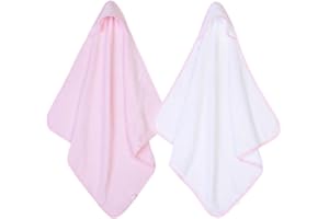 Adore Home 2 x Hooded Baby Towel Soft 100% Cotton Bath Wrap Pack of Two Towels, Pink & White