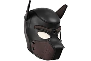 YiQin RWSX Hundemaske, Weiche Latex Petplay Hundemaske mit Ohren Welpenmaske Hunde Masken, Abnehmbarer Mund, Geeignet für Halloween, Urlaubsparty