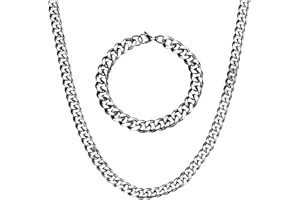 SURALIN 2PCS Collana Cubana Uomo Set, Bracciale da Collana Uomo Largo 6,5 mm, Regalo per Uomini del Rap hip -hop (50 cm+20 cm)