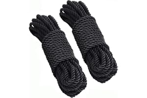 KuTi Kai All Purpose Rope 8 mm 10M - 32 Feet Length Strong Multifunctional Soft 100% Nylon Rope Natural Twisted Durable Long Ropes (Black-2Pack)