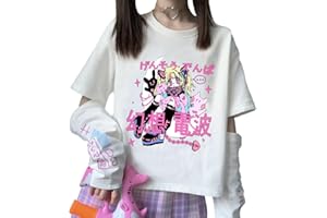 YINGKE Top da Donna Giapponese Harajuku Senza Cappuccio Maglione Carino Anime Felpe Senza Cappuccio Cuciture a Due Maniche Girocollo Sciolto Moda Pullover Manica Lunga T-Shirt