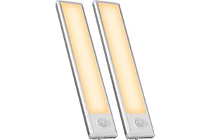 Milpoel Under Cabinet Kitchen Lights, Motion Sensor Cupboard Lights, USB Rechargeable Night Light with Magnetic Strip for Wardrobe, Closet, Stairs (Warm Light, 20cm-2 Pack)