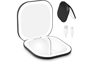 HOTUT Lustro podróżne z możliwością wielokrotnego ładowania, 3X/1X podświetlane powiększające lusterko do makijażu, z 3 kolorami oświetlenia, dwustronne, do precyzyjnego makijażu, czarne