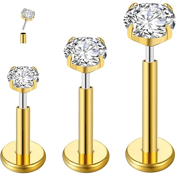 Agrewd Helix Oorbel Stud G23 Titanium Tragus Piercing Sieraden 16G Forward Cartilage Oorbellen Stud Conch Labret Lip Piercing Platte Achterkant Intern Geschroefd Helix Sieraden 8mm voor Vrouwen