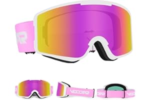 Vgooar Ski Goggles, OTG Cylindrical Lens Ski Goggles with Adjustable Long Straps, 100% UV Protection Anti Fog Snow Goggles for Men Women