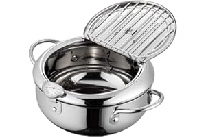 FIACVRS Fritteuse Topf, Japanische Tempura Fritteuse Topf mit Thermometer, Edelstahl Tempura Fritteuse mit Öl Tropfabtropfgestell zum Braten von Tempura, Huhn French, Getrocknete Fische