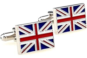 Ticome UK Union Jack Flag Cufflinks for Men, Mens Executive Cufflinks European Traveler Union Jack British Red White Blue Uk Flag Cuff Links