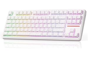 VidaTeco K87 Wireless Mechanical Gaming Keyboard, 80% Layout with Knob with Gasekt-Mount, RGB,Hot Swappable, 5000mAh battery,Bluetooth/2.4Ghz (White Gradient, JERRZI Reaper Switch)
