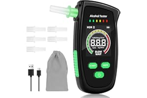 PTUI Etilometro Portatile Certificato - Ricaricabile Alcol Test Portatile, Alcoltest di Alta precisione con 5 boccagli, etilometro Altamente preciso con Schermo per Test Personali a casa