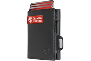 Geldbörse Herren klein - Kleines Portemonnaie - Geldbeutel mit Kartenschieber u. Münzfach - Smart Wallet Portmonee - Kreditkartenetui mit Scheinfach - Slim Wallet Kartenhalter m. RFID-Schutz (Schwarz)