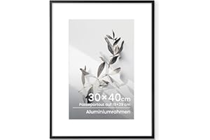 Feihorrm Bilderrahmen 30x40 Schwarz, Aluminium 30x40 cm Fotorahmen, Für 30x40 cm-Fotos Poster ohne Passepartout oder 19x29 cm-Fotos mit Passepartout, Metall Rahmen Mit gehärtetem Glas
