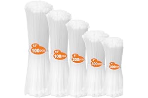 DUNSOO Kabelbinder-Set: 1000 Stück, 100-300mm, UV-beständig, Chemisch resistent, Starke Zip Ties (Weiß)