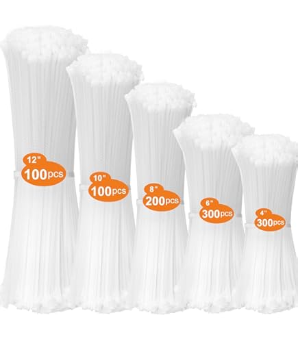 SZXULI Set Di 200 Fascette Bianche Da 120 Mm/150 Mm E 100 Cuscinetti Autoadesivi Resistenti, Resistenti Ai Raggi UV, Fascette In Nylon Per Casa, Ufficio, Garage, Officina - Foto 7
