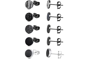 JeweBella 5 Paires Boucles d'oreilles Homme Acier Inoxydable Rondes Noir Cartilage Mat Clous d'oreille Femme Hypoallergénique Ensembles Bijoux 8/10/12MM