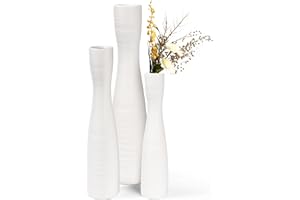 GRÜNARA Vasen 3er Set - Keramik Vase Weiß, Matt, Modern, Minimalistisch - Deko Vasen für Pampasgras und Blumen, Handgefertigte Blumenvase