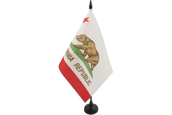 AZ FLAG - Drapeau De Table Californie 21x14 cm - Petit Drapeau Californien De Bureau 100% Polyester Avec Hampe De 25cm Et Socle En Plastique Noir