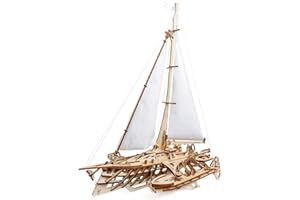 UGEARS Trimaran Merihobus to 3D układanka dla dorosłych - zestaw drewnianego żaglowca - zestawy rzemieślnicze dla dorosłych - duże zestawy modeli - zestaw do budowy z drewna