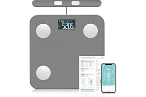 SUNHAIXIA Fitdays Scale for Body Weight and Fat Percentage, 8 Electrodes High Precision Digital Scale for BMI 20 Body Composition Measurement, Bathroom Smart Scales with Large Color Display (FG2211LB-Grey-UK)