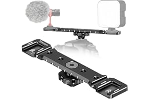 DFCINE Staffa di montaggio a doppia slitta fredda, doppia estensione per scarpa fredda con fori filettati da 1/4 di pollice per cavo per flash LED video luce microfono