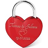 GRAVURZEILE Herzschloss mit Gravur - Personalisiertes Schloss in Gold mit Herzschlüssel - Personalisiert mit Namen & Datum - 