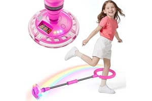 HATFRYF Ankle Skip Ball for Kids with Counter, Timer, Flash Wheel Skip Balls, Girl Birthday Gifts for Age 5 6 7 8 9 10+, Rechargeable Foldable Sports Toy Skip it Toy for Kids Xmas Present Pink