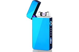 ASANMU Zapalniczka elektryczna, USB, elektryczna, do ponownego ładowania, wiatroszczelna, podwójny łuk świetlny i wyświetlacz, sterowanie dotykowe, czarna, do papierosów, grilla, prezent dla mężczyzn (niebieski)