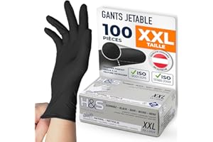 ISC Hygiene & Safety Gants Nitrile Jetables Non Poudrés – Gant Nitrile Usage Alimentaire et Mécanique – Gants Jetables S M L XL – Gants Nitrile noir, XXL – Boîte de 100