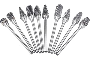 HOHXEN 10pcs Tungsten Carbide Rotary Burr Set with 2.35mm Round Shank for Wood DIY Engraving Drill & Grinding Marble & Jade & Non-Metal Materials