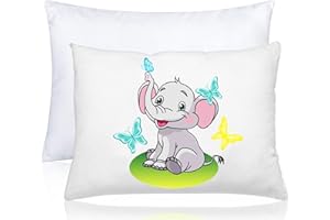 kinder Fluff Oreiller Enfant & taie Oreiller -Coussin pour lit Bebe & 233T Coton et Rembourrage Coussin Alternatif Duvet. Oreillers pour Le Berceau bébé & Coussin de Voyage -Cadeau bébé-Éléphant