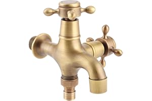ROSEBEAR Robinet de Jardin en Laiton Massif Double Sortie Vintage Mural Lave-linge Robinet Extérieur Robinet de Machine à Laver, Filetage G1/2, Tuyau Simple Robinet Froid