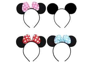 FSYKBT 4 Pcs Mouse Ears, Mouse Ear Headband, Adults/Children Fancy Dress Costume Head Band Accessory, Mini Mouse Ears Bow for Birthday Party, Cartoon Club, Masquerade