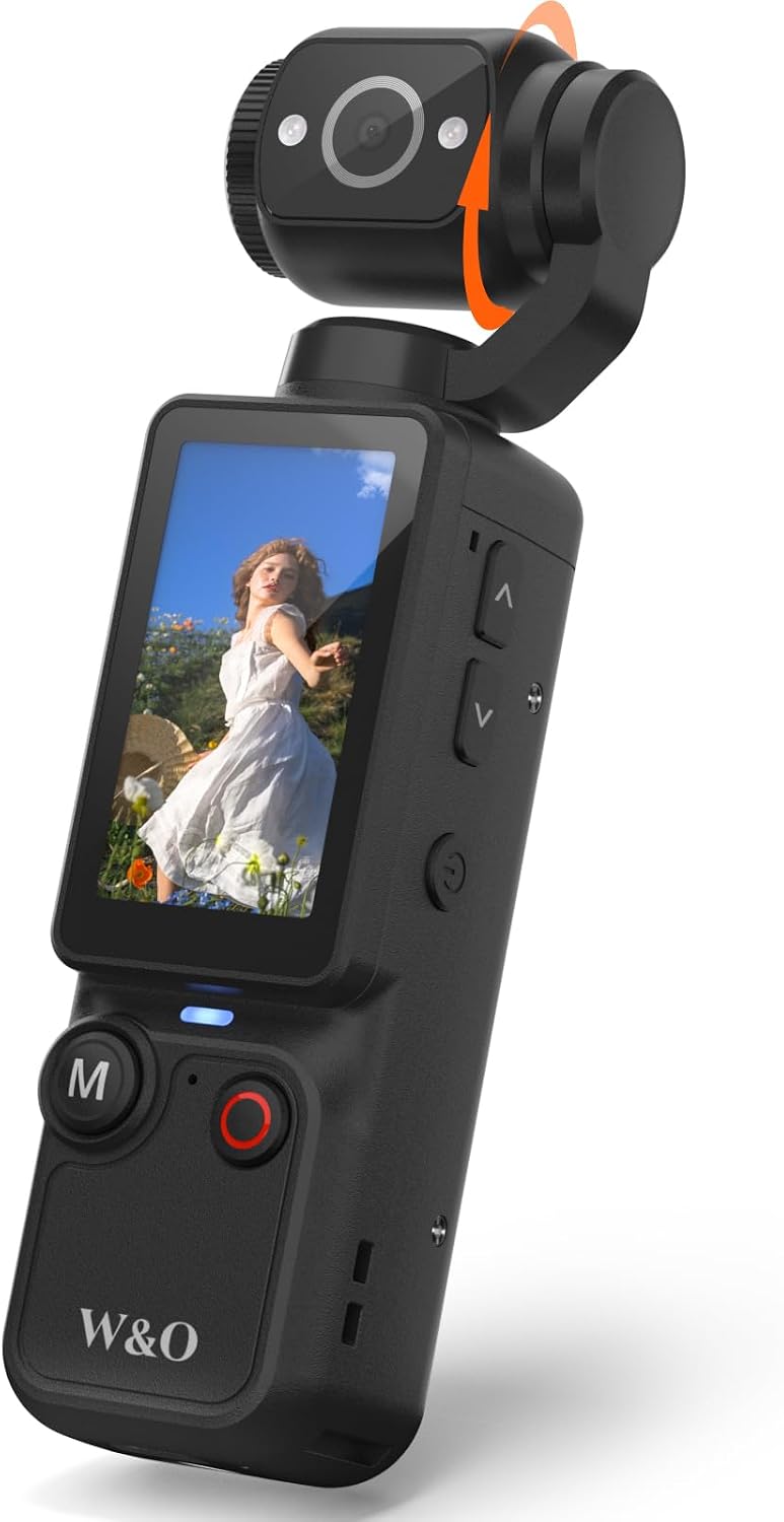 W&O Portable 2.5K Vlogging Camera with 180° Rotating Lens, Pocket Body Camera with Audio & Video Recording, 7Hour Power, Handheld POV Cameras with Fill Light, 32GB Card (Black)
