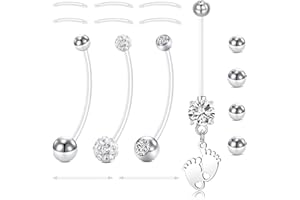 LAURITAMI 14G Piercing Nombril Grossesse 32 mm Acrylique Souple Bioflex Piercing Grossesse Nombril avec tige de Remplacement 12/14/16/25 mm Boule de Remplacement 5/8 mm, 16 Pièces Kit