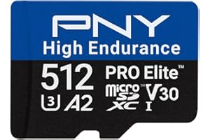 PNY 512GB PRO Elite™ High Endurance C10 U3 V30 A2 Karta pamięci microSDXC – prędkość odczytu/zapisu do 100/90 MB/s, 4K UHD, Full HD, UHS-I, monitoring, bezpieczeństwo domowe, dash cam