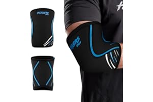 Hustlers Only Elbow Sleeves Weightlifting 7mm Neoprene Compression Elbow Support Sleeves for Gym Training, Powerlifting, Fitness, and Workout. (Black/Blue, L)