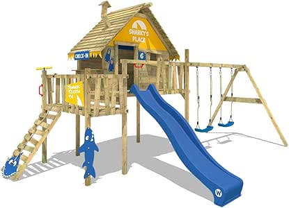 Wickey Stelzenhaus Smart Resort Spielturm Kletterturm Mit Schaukel Holzdach Kletterleiter Spielhaus Blaue Rutsche Gelb Blaue Plane Amazon De Kuche Haushalt