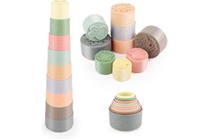 KUOFANY 9 Stück Stapelbecher Baby Spielzeug für 3-6 Monate, Sensorik Stapelturm Lernspielzeug mit Zahlen und Farbe, Badespielzeug & Sandspielzeug Geschenk für 7 8 9 10 11 12 Monate 1 Jahr Jungen & Mädchen