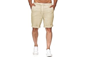 Runcati Męskie lniane szorty bermudy, krótkie spodnie, lekkie spodenki letnie, z gumką, spodnie rekreacyjne z 2 kieszeniami