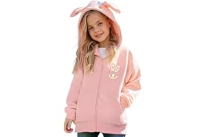 Momkonzz Sweat à capuche zippé pour filles avec oreilles de lapin - Veste à manches longues avec poches