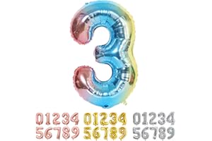 Ponmoo Luftballon Zahl 3 Farbverlauf Blau, Riesen Nummer 0 1 2 3 4 5 6 7 8 9 10-19 20-29 30-39 40 50 60 70 80 90 100, groß Folienballons für Hochzeit Jubiläum, Geburtstags Party Dekoration