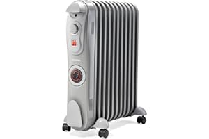 Schallen 2500W 11 Fin Portable Electric Slim Oil Filled Radiator Heater with Adjustable Temperature Thermostat, 3 Heat Settings & Built in 24H Timer | 2.5KW GREY